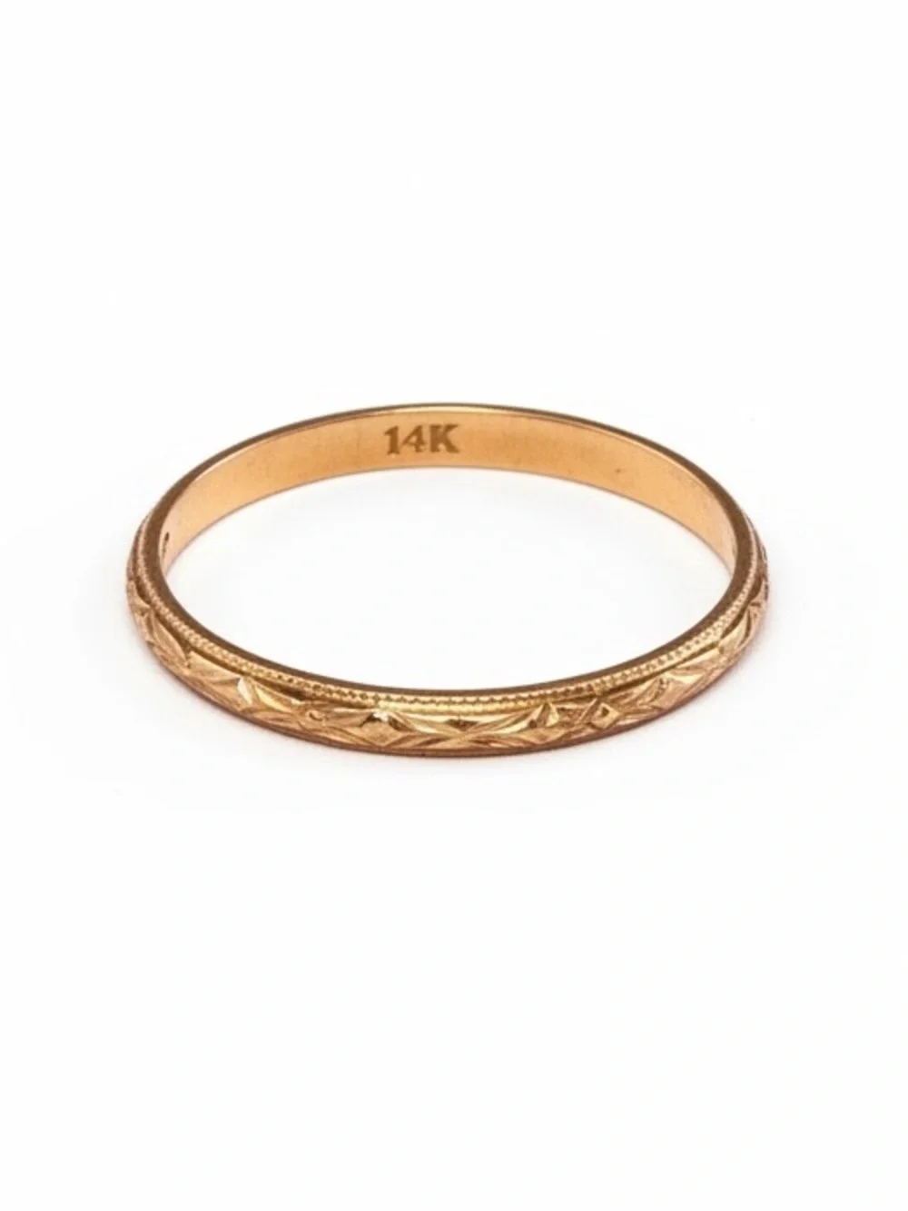 Vtg 14 Kt Gold Children’s Engraved Band Ring -Floral Detail- baptism christening